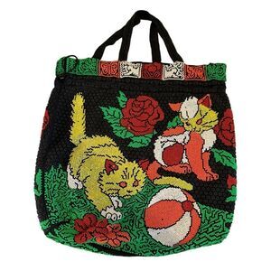 Vintage Black and Multicolor Cat Tote Bag